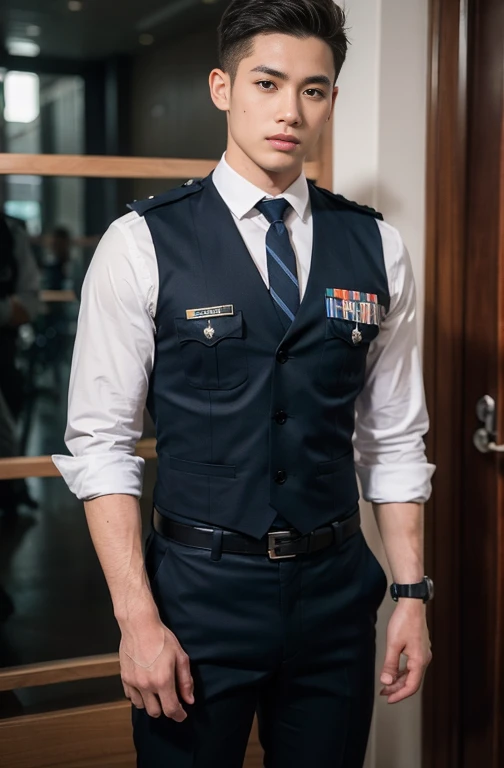 1 young handsome guy,20-22 years old,police officers,Interpol,Police Department,Handsome,musculous,hairy bodies,police uniforms(Fine eye 1:3),Black eyes,full bodyesbian , epic reality , epic photorealistic , ultra realism , photorealistic , only male , only boy , full length shot (fls)