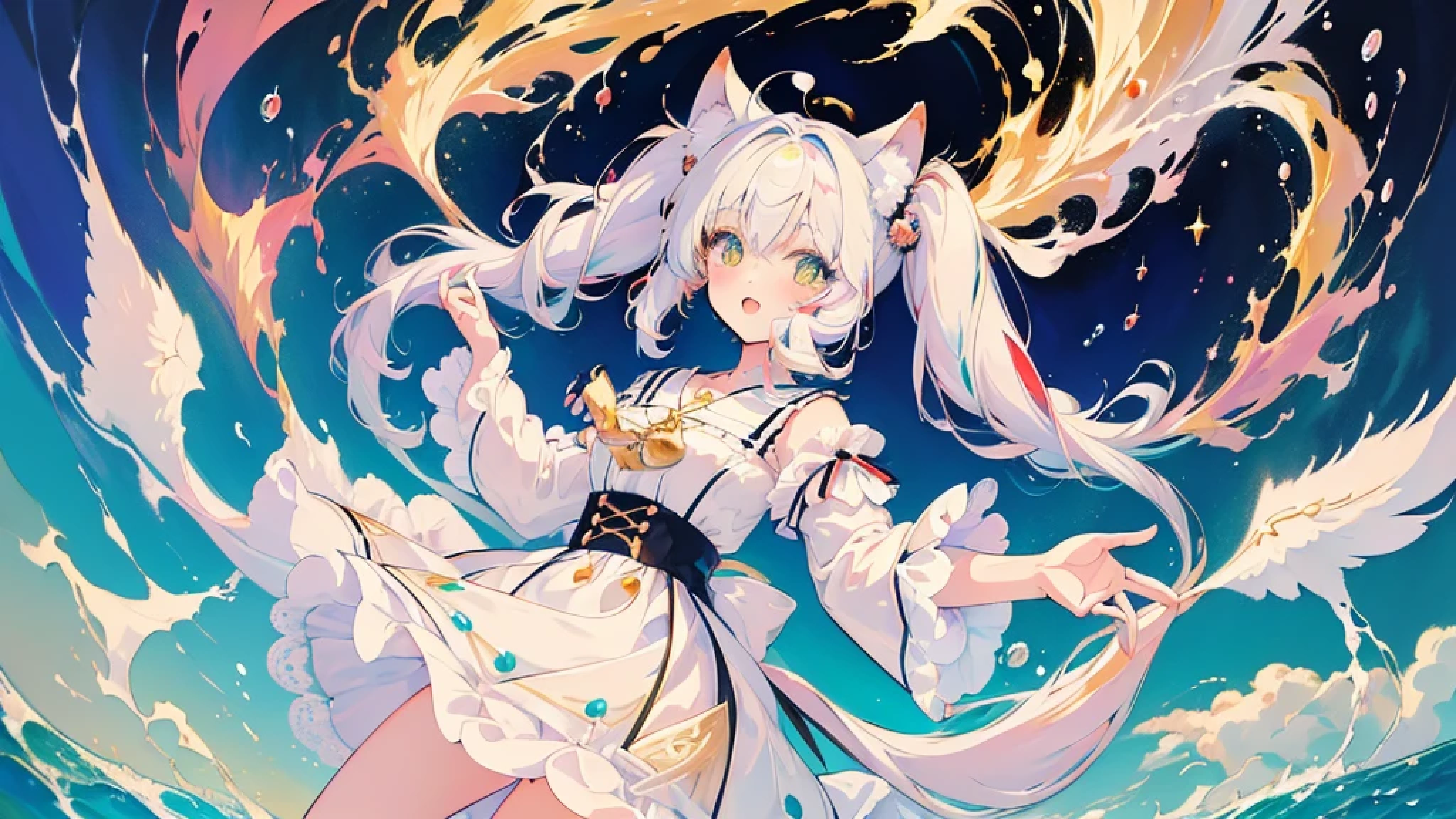 a drawing of a girl with glasses and dress, lineart inspirado em Puru, vencedor do concurso pixiv, furry art, gato branco, neferpitou, anime catgirl, twintails white_gloves, cute anime catgirl, com orelhas de gato, catgirl, cat girl, anime garota com orelhas de gato, anime moe artstyle