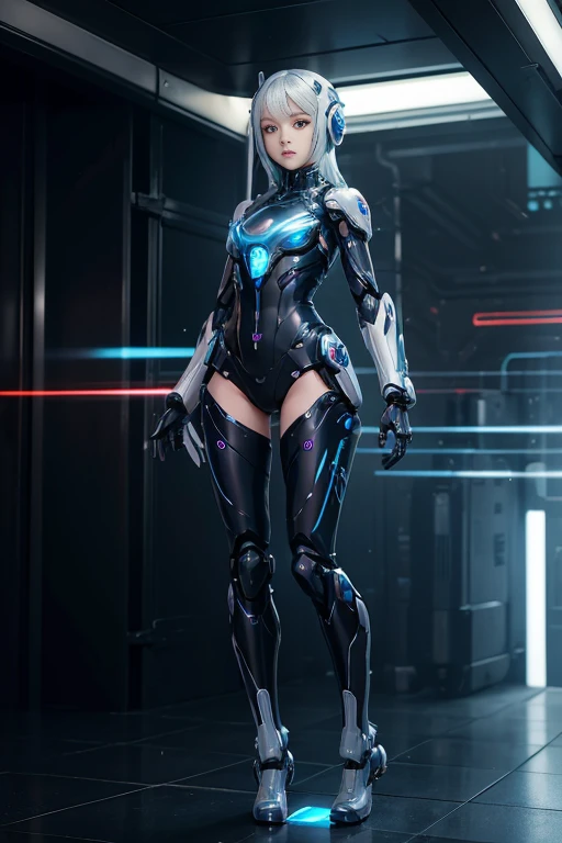 Translucent and Mysterious Mechanical Girls, All futuristic girls, All figures have mechanical joints except for the face., They all have different body colors, All perfect human faces, All heights、The tops are different sizes, Futuristic city background, Full Body Shot, Group selfie、Multipose.