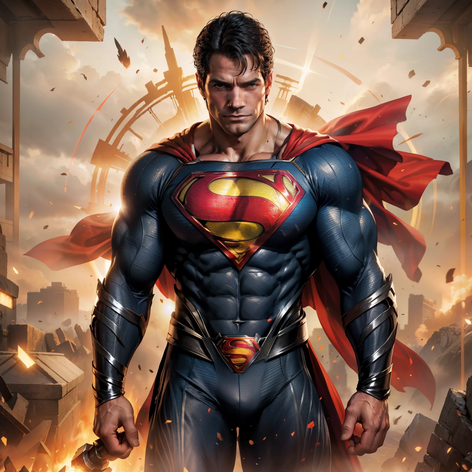 a man of steel poster, by Zack Snyder, textless, herry cavill, inspired by Zack Snyder, zack snyder cinematography style, henry cavill!!!, hd wallpaper, superman emerging from the sun, superman, zack snyder 3 8 4 0 x 2 1 6 0, hq 4k wallpaper, henry cavill, 4k post, 4 k post, dwayne johnson as superman, (Papel de parede 8k muito detalhado), medium photo of a beautiful and scary necromancer, Intricado, alto detalhe, Dramatic, Particle Light Effects,