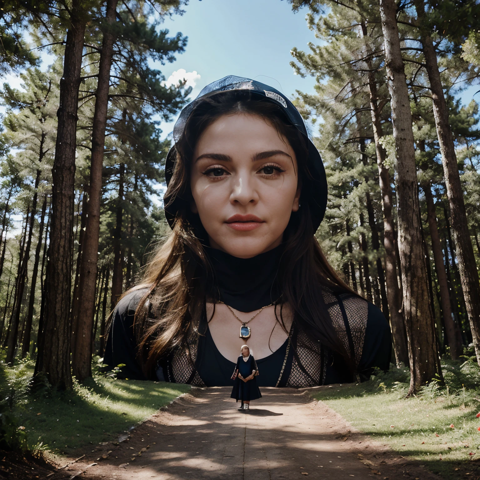 Madonna’s face in the middle of trees 