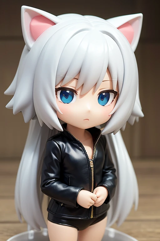 Cat ear doll, Swimsuit, Long Hair, Butt, Anime girl with white hair and blue eyes, White cat lady, eyes in the style of Nendoroid, Nendoroid eyes, style as Nendoroid, water color Nendoroid, Nendoroid, Nendoroid 3 d, Nendoroid, She has a pretty, expressive face, an anime Nendoroid of karl marx