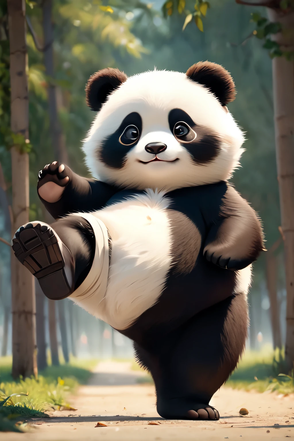 A panda who knows martial arts is kicking