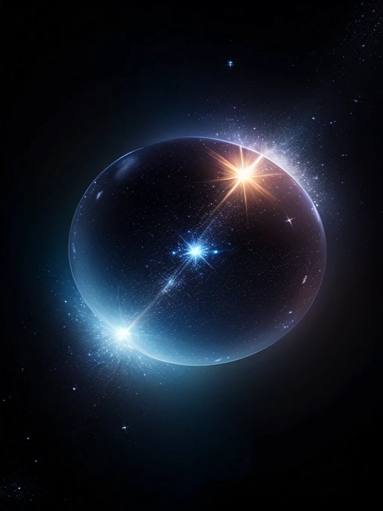 1 transparent bubble in space, pearly stars and the starry night sky are visible through it, best quality, masterpiece
