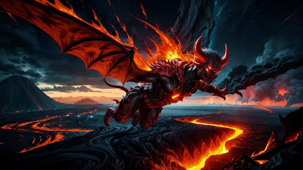 ((Lava Demon))、Flying through the sky and approaching the city