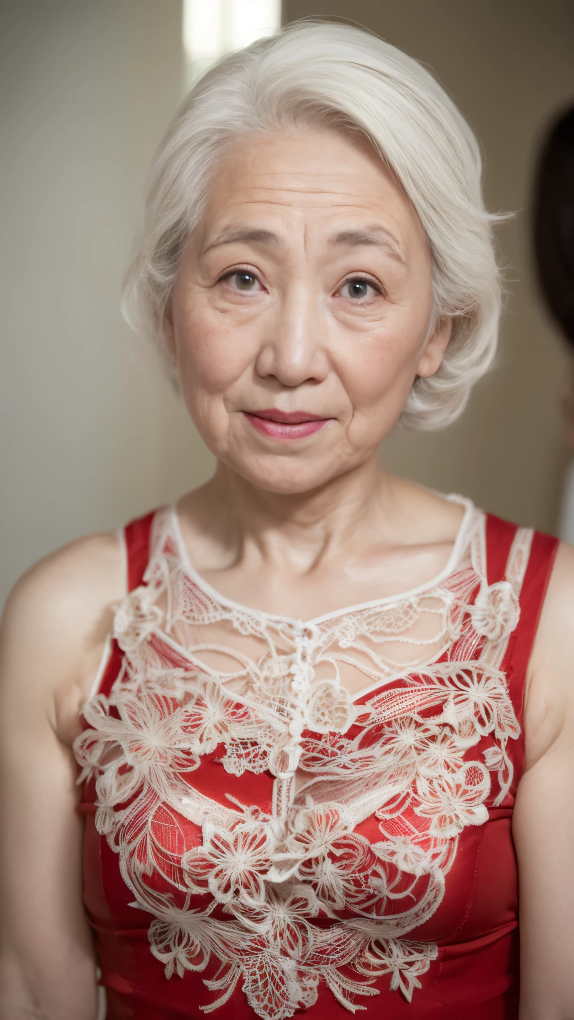 (Medium shot scene:1.3), (Realistic:1.3), (RAW Photos), (alone), Sharp focus, In detail, high quality, High resolution,Remove Background, gravure, From the chest up, Red lips, Old face, early summer clothes, 最high quality, Very detailed, Realistic, Very detailed肌, Perfect human body depiction, (1 Japanese Mature), (alone), 120 years old, Late Elderly, Old woman, Flashy makeup, Large Breasts, Mature female politician, Glamour, Whitening skin, Chromo White Skin, View your viewers,