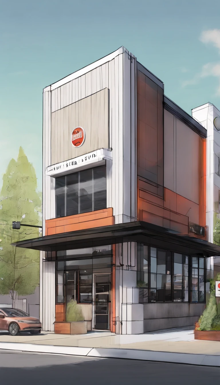 music-themed modern pub exterior design front view