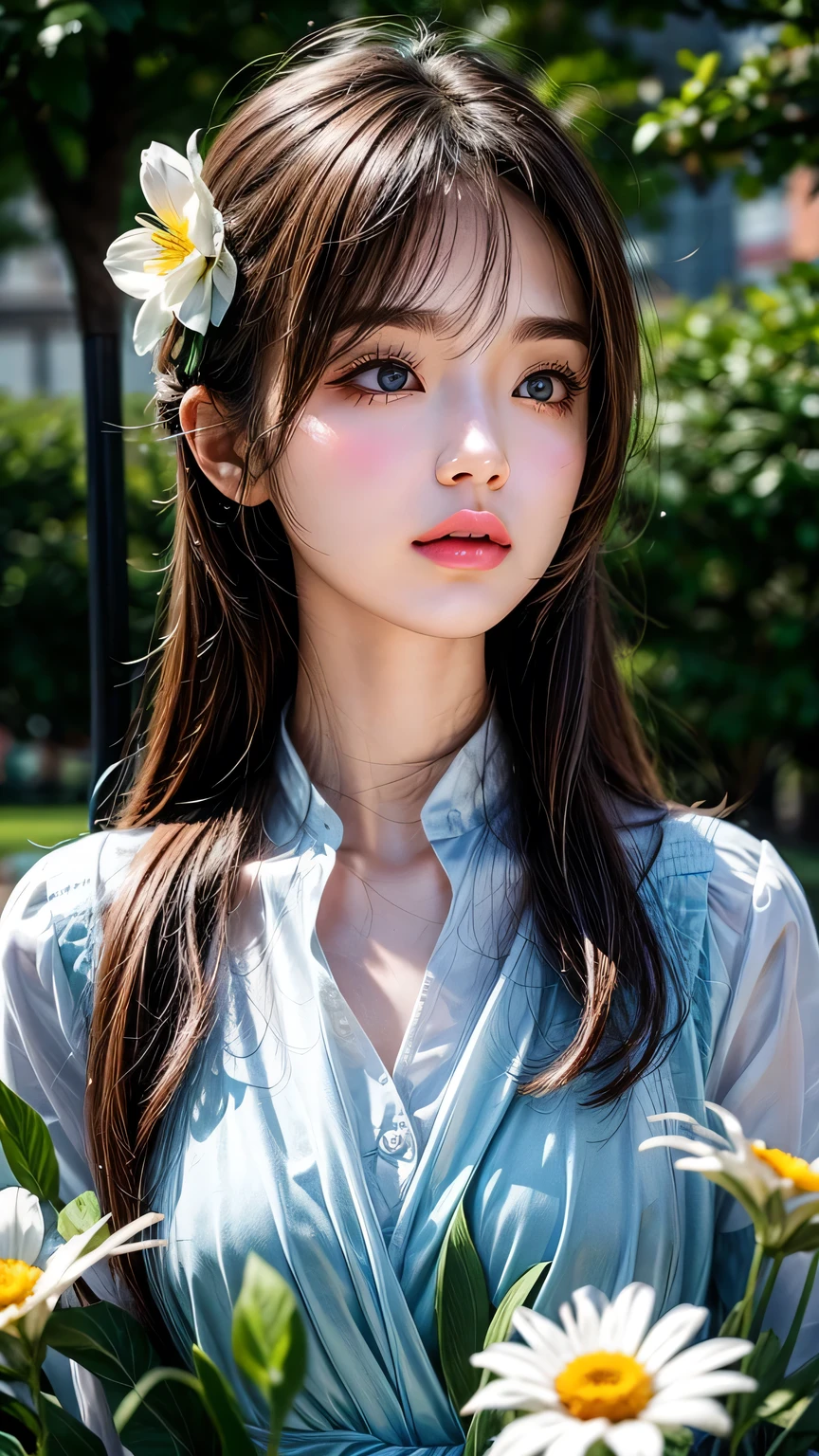 College flowers,close up,figure,Delicate face。