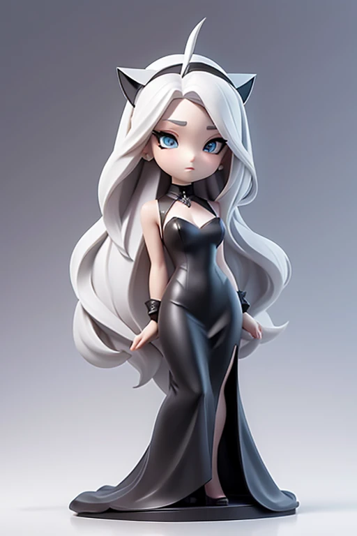 straight hair,whole body,black dress,platinum hair,white background,long hair.simple background,solo,1 girl,Cat ear,body in front,face forward.bronze statue,statue of liberty.queen consort
