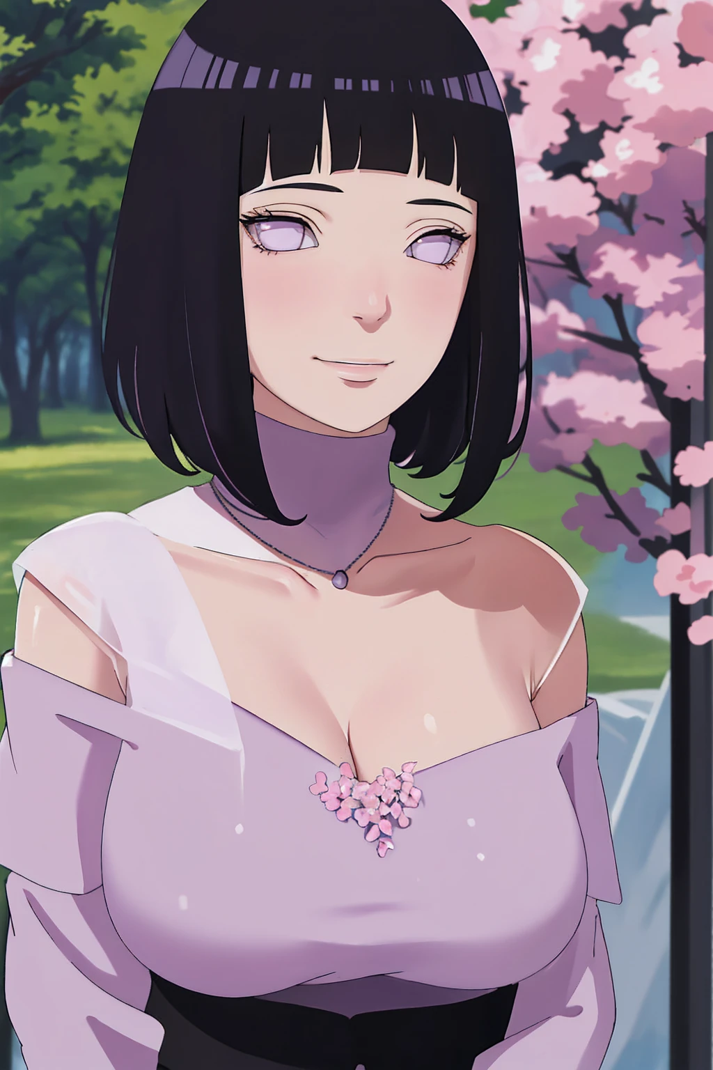 { - anatomy error} (Masterpiece - Ultra-detailed, very high resolution) (huge titusty, masterpiece, absurdres, hinata\(boruto\), 1girl, solo,mature female, off-shoulder bra, high waist black short skirt, looking at viewelling petals), perfect composition, detailed lips, big breast, beautiful face, body propotion, blush, (pink lips), short hair, (black hair), purple eyes, soft gaze, super realistic, detailed, photoshoot, realistic face and body, closed mouth , lilac eyes, upper body, lace clothes, backwards, looking back, with chin resting on shoulder, perfect fingers, naught smile