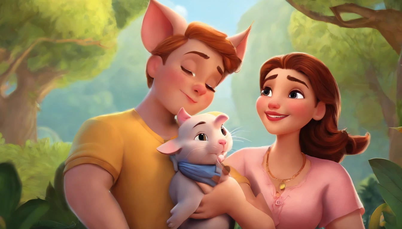 Cartoon couple everyday，The boy is a piglet，Girls are cats
