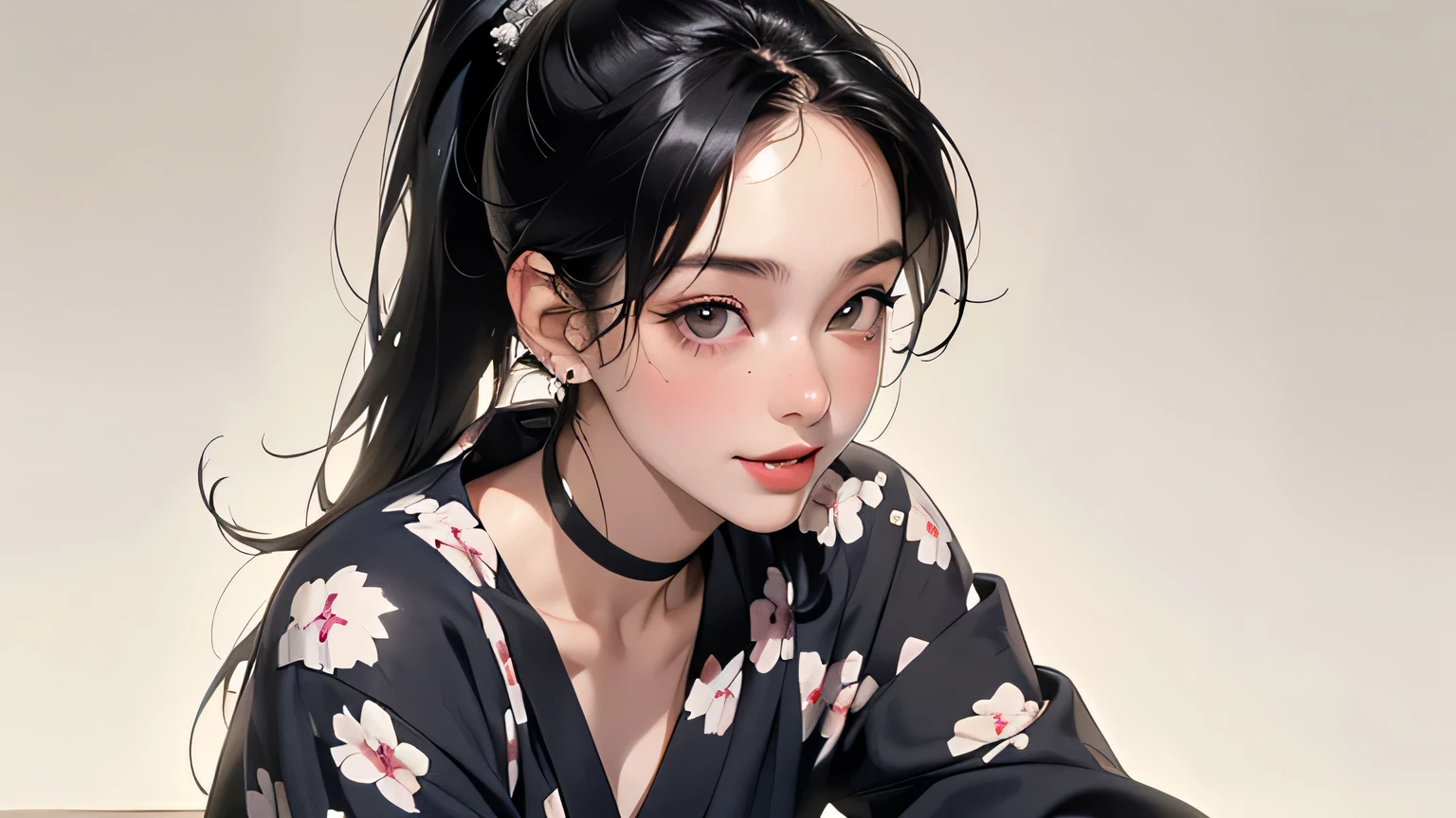8k, highest quality, ultra high resolution, 1 female, 1980s pop culture anime style, 21 years old, (masterpiece, high resolution, detailed), Japanese, sweating, short cut, ponytail, big breasts (photorealistic) :1.4), (Famous Japanese actress:1.2), very beautiful, cute, professional photo, very delicate and beautiful, very detailed, very detailed beautiful girl, very detailed face, very detailed eyes, very detailed skin, very detailed fingers, very detailed nose, very detailed mouth, perfect anatomy, realistic body, fair skin, shiny skin, slender body, good figure, looking at viewer, smile, cute laugh Face (Black hair, (Ponytail, Beautiful girl, Perfect small face, D cup, Thin, Top quality, Ultra high resolution, Detailed background, Masterpiece, Anatomically correct, Detailed face, Beautiful face in every detail, Cute 20 Beautiful girl in her teens, black hair, highest quality, 4K quality, hot spring, sitting woman, woman in yukata, woman's ponytail, woman is 21 years old Steam, sweat,