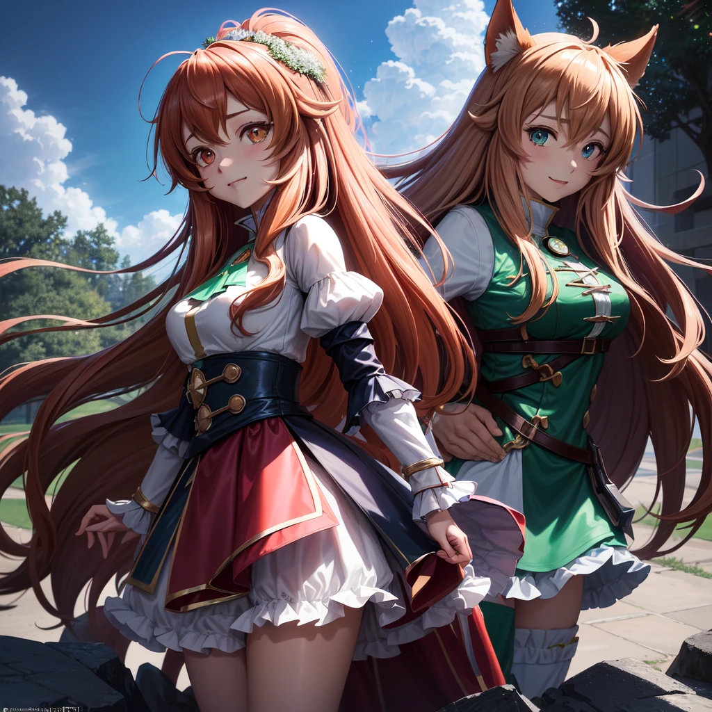 realista,((raphtalia, anime The Rising of the Shield Hero)) ,Holographic hair, heterochromic eyes, Ojos brillantes, caminando de espaldas por un fantasioso campo florido, con un ("!ligero,corto y trasparente vestido) muy sensual (escotado por la espalda!") mientras se gira levemente para posar ( mira a la camara de forma timida y sutil ) (cogiendo con sus manos el corto vestido) y((levantandolo por encima de la cintura)) ((""!!mostrando sus nalgas!!"")),