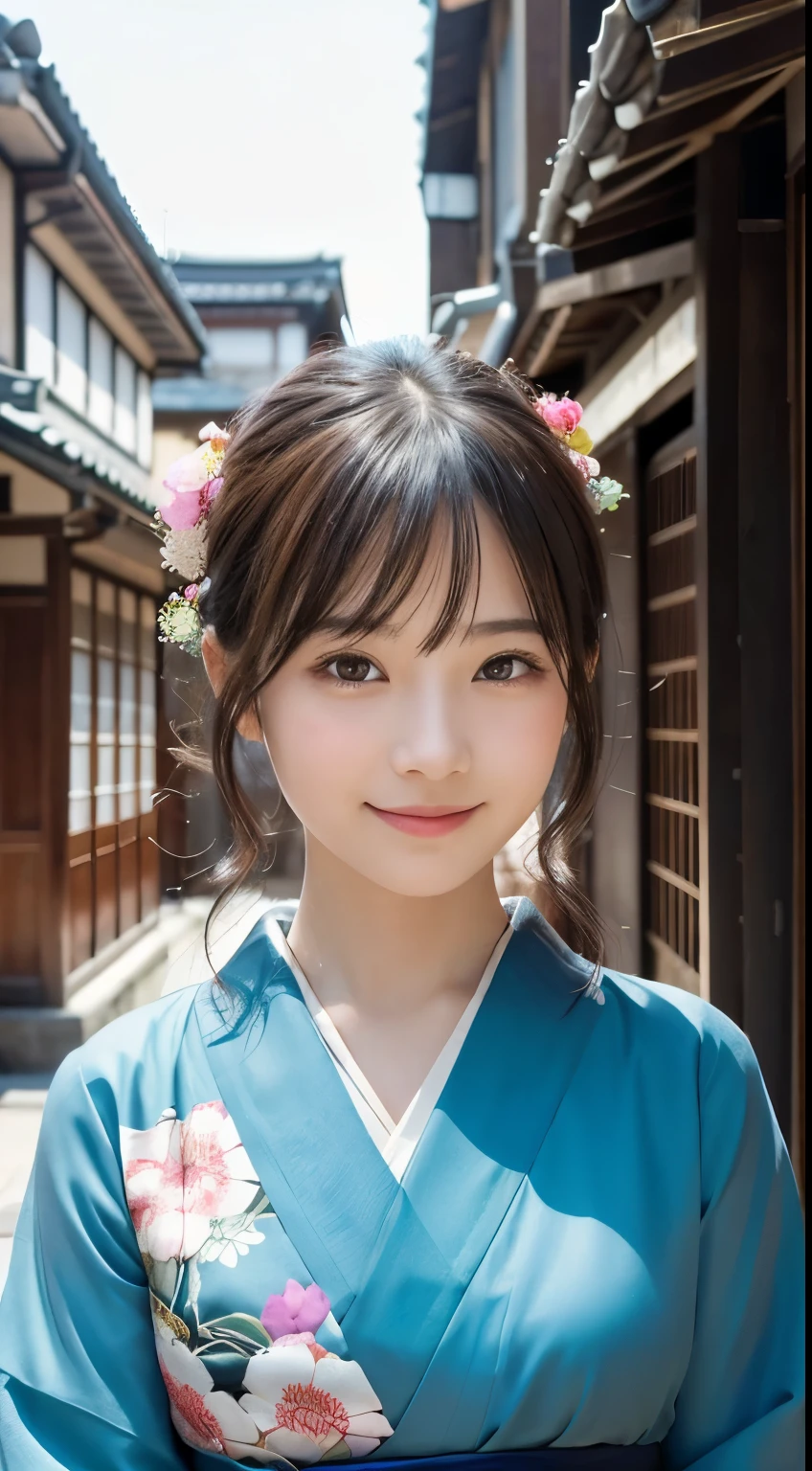 Professional Lighting,(Photorealistic:1.4), (Top image quality:1.0), (超A high resolution:1.0), 8k, Raw photography, (masterpiece:0.2), (Facing the children_v1:0.5)、(最高quality Detail:1.2)、Realistic、8K Ultra HD、High resolution、(1 girl:1.2)、超detailedな、High quality textures、複雑なdetailed、detailed、Very detailed CG、High quality shadows、detailed 美しく繊細な顔、Beautiful details and a delicate eye、(Symmetrical eyes:1.2),Written boundary depth、Ray Tracing,1 girl, Japanese Girls, (Natural smile:1.4),cute, thin, Portrait of a beautiful Japanese woman in a kimono, Standing elegantly on a street corner in Kyoto. Kimono with vibrant traditional patterns, Hair decorated with elegant and delicate hairpins, Gentle expression. (With the old streets of Kyoto in the background:1.4)、The soft light of a spring afternoon、Adding tranquility to the scene. Rendered in a Realistic style with great attention to detail, High resolutionの画像.Sky Porn, Magic Hour, (Realistic:1.3), finely, quality, (Tabletop:1.2), (Realistic:1.2), (最高quality), (複雑なdetailed), dramatic, Ray Tracing, photograph, +roller