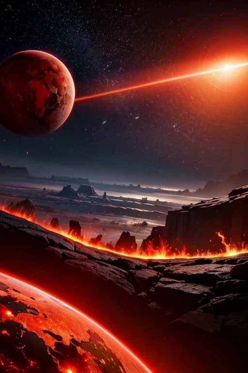 cybernetic earth with a red light inside, scientific earth crust, the earth sprouts lava, earth covers lightly, whole earth, the earth, hollow earth, earth outside, vtm, the planet is warm with canyons, earthy, the planet, the stars and galaxy in the background
