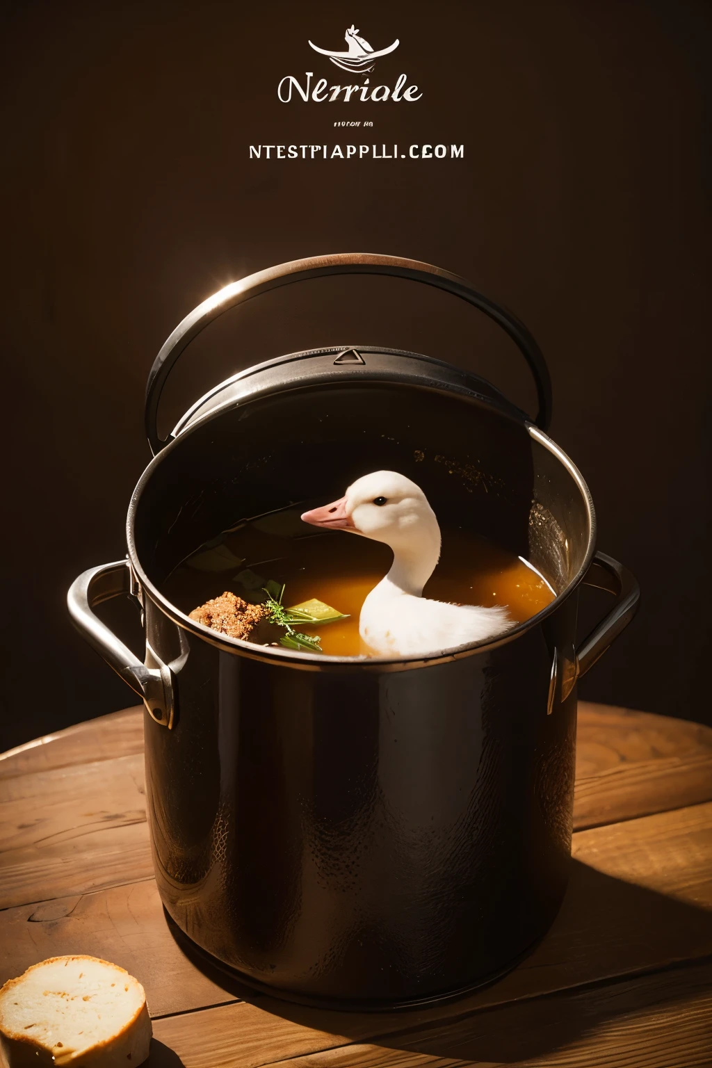 Help me draw a logo for a goose stewed in an iron pot with Northeastern characteristics