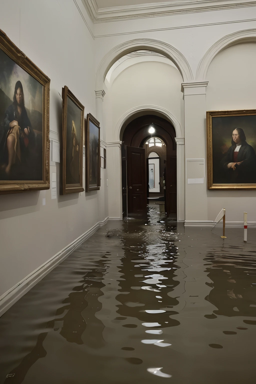 A FAMOUS PAINTING SUBMERSED FROM A FLOOD IN A MUSEUM