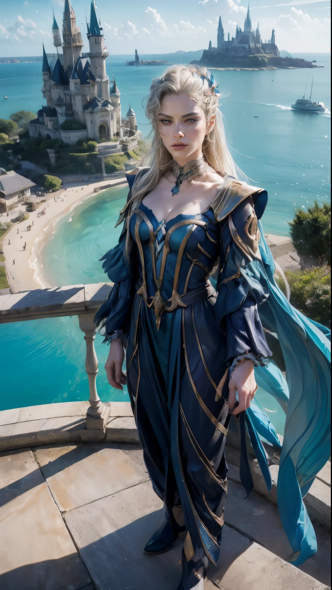 Neuvillette mulher musculosa, Warrior Valkyrie,Senhora Cavaleiro,Anatomia correta,epic fantasy digital art,obra-prima,8k,Realistic colorful body with high definition resolution, Qulidade Superior,, Epic composition,