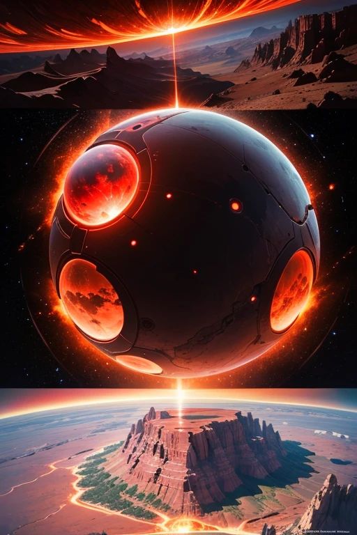 cybernetic earth with a red light inside, scientific earth crust, the earth sprouts lava, earth's mantle, earth covers lightly, whole earth, the earth, hollow earth, earth outside, vtm, the planet is warm with canyons, earthy, the planet, the stars and galaxy in the background