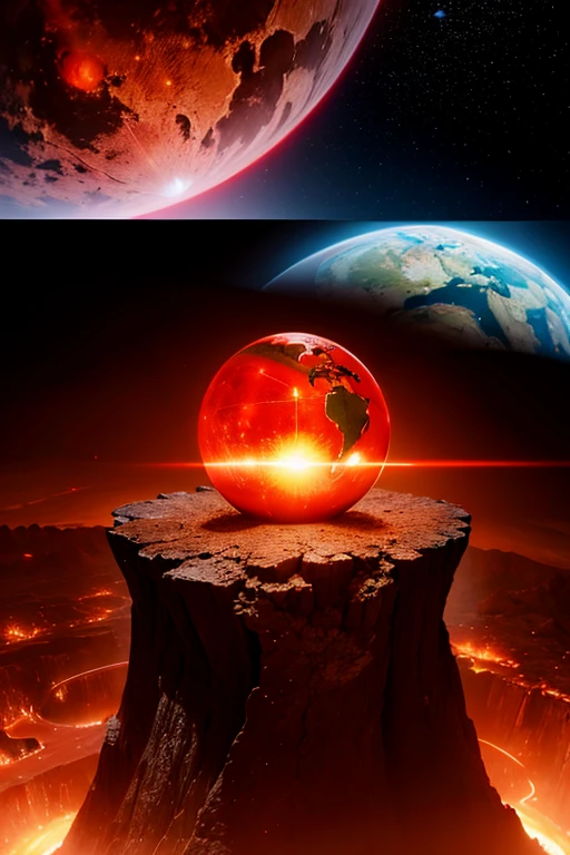 cybernetic earth with a red light inside, scientific earth crust, the earth sprouts lava, earth's mantle, earth covers lightly, whole earth, the earth, hollow earth, earth outside, vtm, the planet is warm with canyons, earthy, the planet, the stars and galaxy in the background