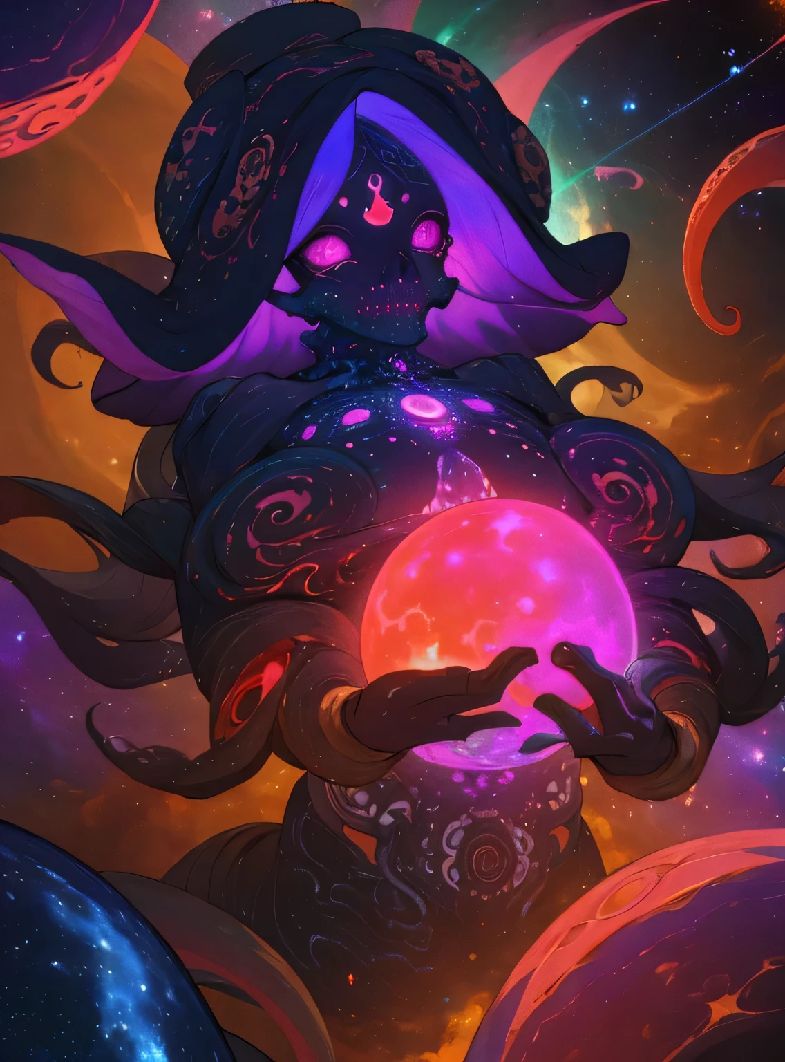 (best quality,highres,masterpiece:1.2),ultra-detailed,Skull with tentacle face, in space,alien creature,intricate patterns,dark and mysterious,cosmic colors,ethereal lighting,dim spaceship interior,ominous atmosphere,otherworldly,nebulae and stars,distant galaxies,creepy and surreal,phosphorescent tentacles,haunting presence,dimensions intertwining,mind-bending perspective,cosmic horror,nightmarish beauty,hypnotic gaze,awe-inspiring,unearthly energy,cosmic chaos and order,transcendent,pulsating with cosmic power,dark matter tendrils,intergalactic entity,evokes fear and fascination