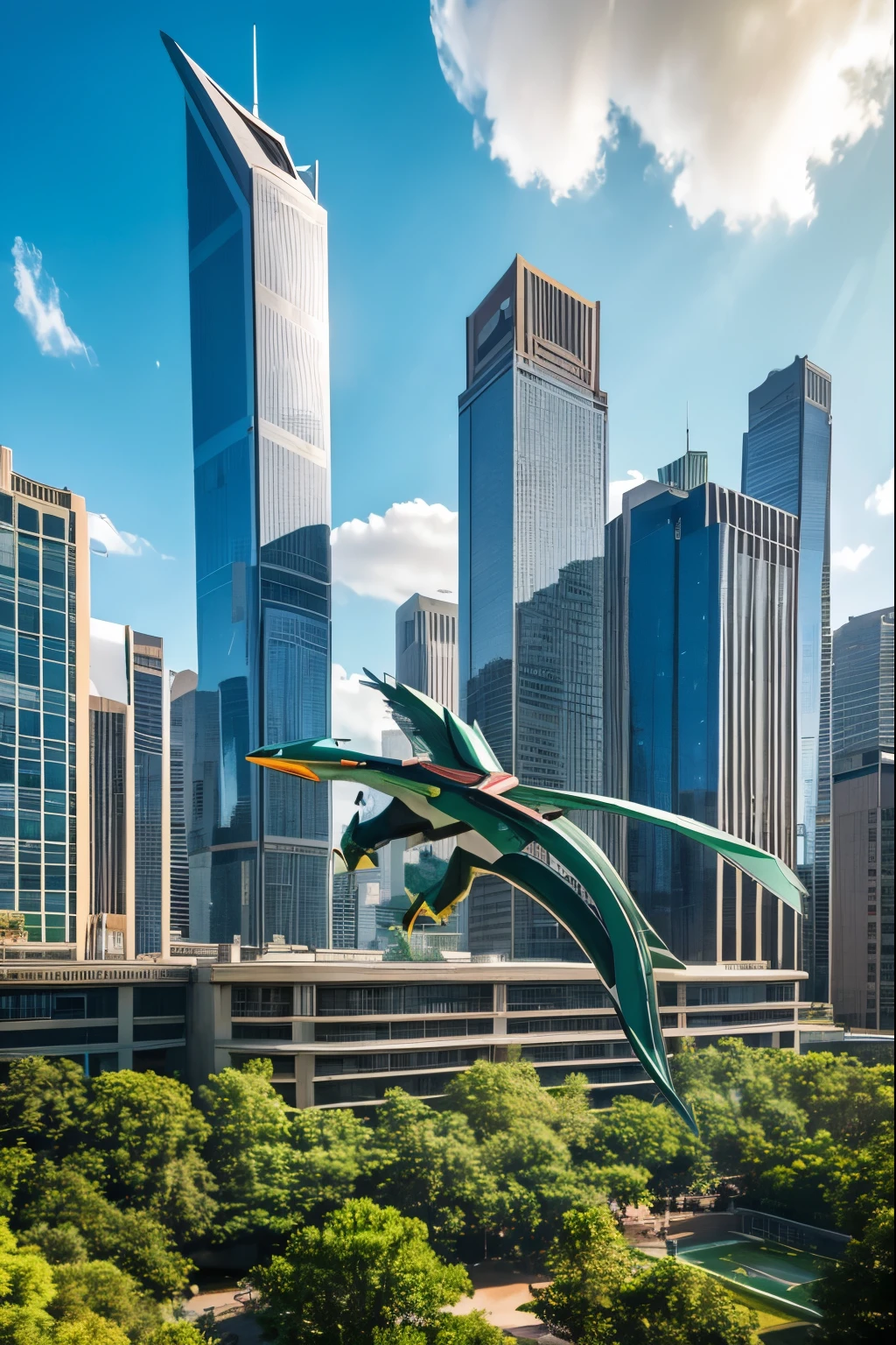 Image of Pokemon Rayquaza flying through an urban landscape Rayquaza is、Flying gracefully between the skyscrapers。Cutting through the wind, running through the sky。
On Rayquaza's back、A boy is riding。The boy's face is excited and lively.。
Lined with skyscrapers in the city、The sight of Rayquaza flying around is spectacular and impressive.。The images are carefully drawn with great detail、Rayquaza and the boy's expression、City views etc.、The result is a truly immersive experience.。Smooth animation-like movements、It is characterized by its vivid colors。
All images are of EC product quality.。