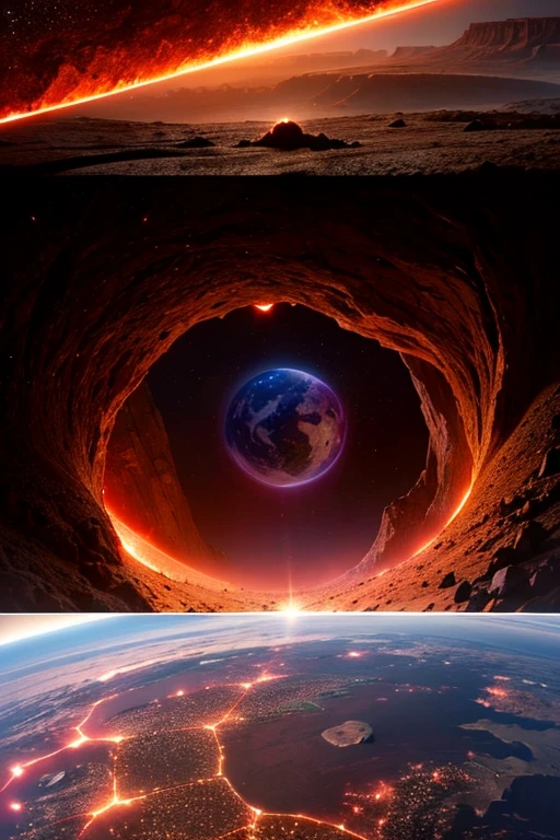 cybernetic earth with a red light inside, scientific earth crust, the earth sprouts lava, earth's mantle, earth covers lightly, whole earth, the earth, hollow earth, earth outside, vtm, the planet is warm with canyons, earthy, the planet, the stars and galaxy in the background
