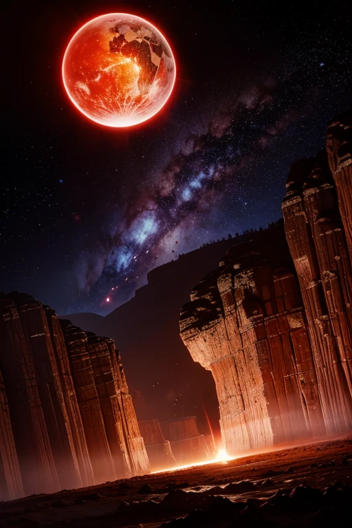 cybernetic earth with a red light inside, scientific earth crust, the earth sprouts lava, earth's mantle, earth covers lightly, whole earth, the earth, hollow earth, earth outside, vtm, the planet is warm with canyons, earthy, the planet, the stars and galaxy in the background