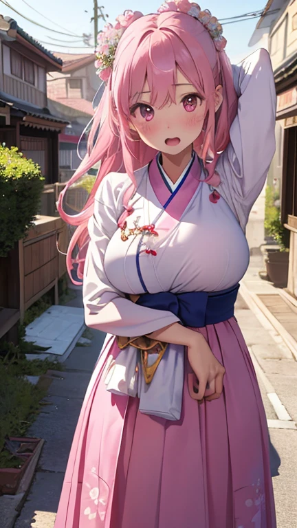masterpiece, best quality, ultra detailed, hyper realistic, photo),delicate pattern, detailed background, uncensored completely, cowboy shot, japanese girl, class room,
, loose collar, skirt, looking over eyewear,
hair between eyes, pink hair
put up index finger and one hand on hip, angry with puffed cheeks,
from above, leaning forward,