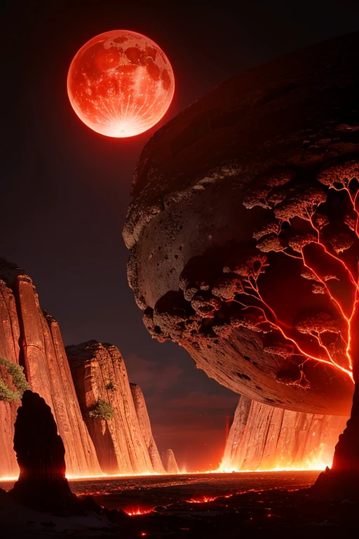 cybernetic earth with a red light inside, scientific earth crust, the earth sprouts lava, earth's red mantle is visible, hollow earth, vtm, canyons and ridges all across earth, a mechanized life form stands vicotrious 