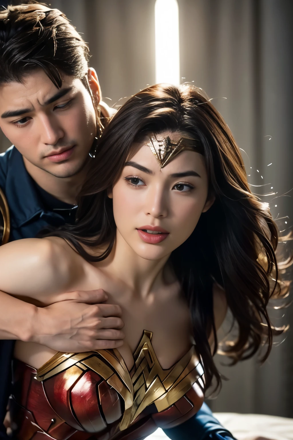 私はWonder Womanです、完璧なWonder Womanの衣装,On all fours,Hug from the front,お姫様Hugged,Hugged,Being strangled,You can hold it,Leaning on the man,Hugged,Can be lifted,Men lick my face with their tongues,The guys lick my head with their tongues,Men lick my hair with their tongues,My body is licked by men,sleeping face,Close ~ eyes,Open your mouth,Tired face,Face of Suffering,sleeping face,Being slapped in the face,Getting punched in the face,Fighting with men,Fight with the men,Surrounded by men,,Caught between the men,Being held back by men,Entanglement with males, Attacked by men,Brown Hair, masterpiece、beautiful girl、fine 目、puffy eyes、highest quality, 超High resolution, (reality: 1.4), Cinema Lighting,so beautiful、Beautiful Skin、(超reality的な)、(High resolution)、(8k)、(Very detailed)、(beautiful and fine 目)、(Very detailed)、 Detailed face、Diagonal bangle hair、Brown Hair、20-year-old、Wonder Womanのコスプレ,Wonder Woman
