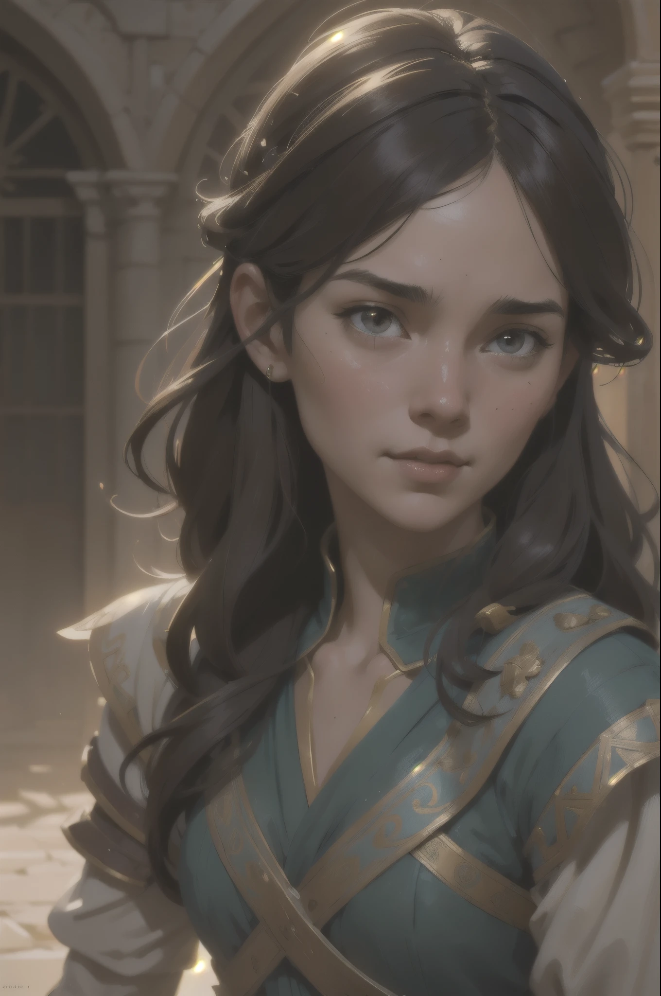 medieval girl, joyful, hope, close-up portrait, intricate, elegant, volumetric lighting, scenery, digital painting, highly detailed, artstation, sharp focus, illustration, concept art, ruan jia, steve mccurry