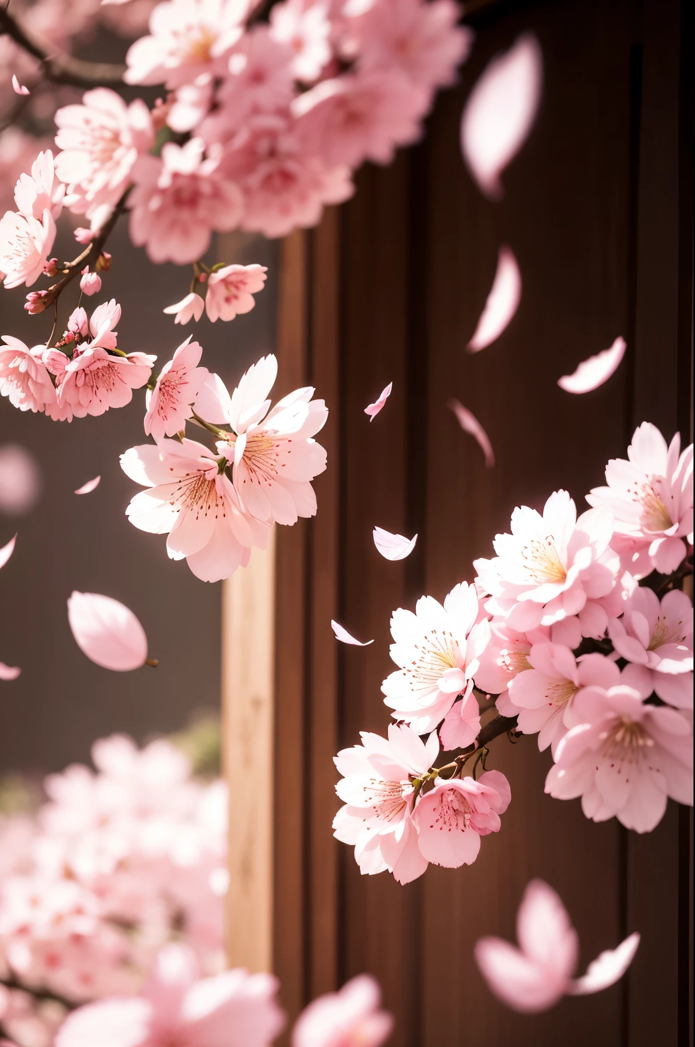 fluttering pink cherry blossom petals, effect
