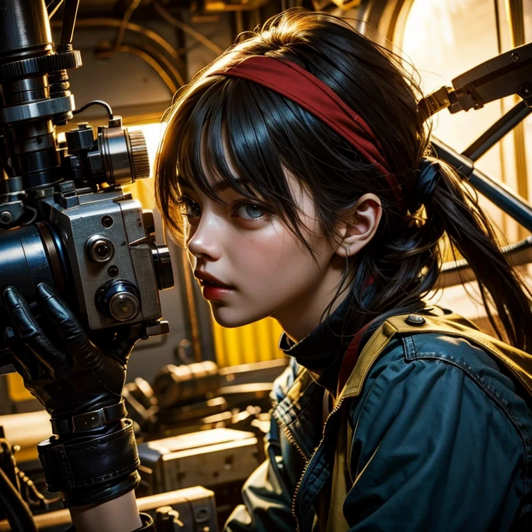 The story of one female aircraft mechanic。She is very attractive and beautiful。She is a beautiful woman who is so cute and sexy that it's hard to believe she's 32 years old.。I usually wear khaki green overalls at work.、Wearing brown leather boots, A narrow hangar with a low ceiling、((Right behind、A bright red reciprocating engine plane used for aerobatic flying is parked here.))。The aircraft is equipped with a single engine.、Equipped with a wooden propeller((It's a very beautiful mid-wing aircraft.。)), hot〜While saying、The girl took off her overalls from the top half.、The sleeves were wrapped around the waist.。Rui々Her beautiful skin and white tank top look very pretty.。A tight tank top accentuates her voluptuous cleavage。Tight abdominal muscles、You would never guess from her soft-looking breasts., When you notice this、He smiled at me while holding the wrench., Her sweat makes her sex appeal stand out even more., I was fascinated by the beautiful aircraft and the attractive women.。, Did you do any engine maintenance?、on her upper body、There is oil from the aircraft here and there.。, Did he think I was looking at his chest?、He looks at me with a slightly grinning expression.。, Her chest is certainly captivating、It seems that there is a big misunderstanding.。, Even when she teases, her appearance is somehow seductive, so it's no wonder that everyone is captivated by her.。, Dynamic perspective,