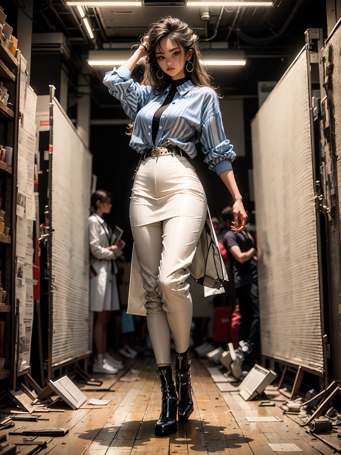 models, professional: 1.6, (best quality, 4k, 8k, high resolution, masterpiece: 1.2), ultra detailed, realistic, modern style, elegant fashion, full body shot: 1.5, wide shot: 1.5, stylish, clothing for modeling, accessories, stylish pose as a model, modern and beautiful hair, brown hair, colorful, bold background, studio lighting, dynamic and stylish pose