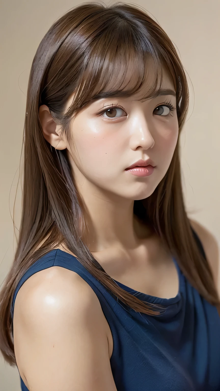 1 female, Maximum Chest Circumference, Light brown hair, Blunt bangs, Random Hairstyles,((very fat figure,She's sticking her ass out towards me)), Thin face, Delicate lips, Saggy eyes, eyes are light brown, Perfect glowing skin, (Realistic:1.3), random color bikini、Super Detail, high quality, 最high quality, High resolution,((From head to toe,whole body,))20-year-old,Green Eyes,