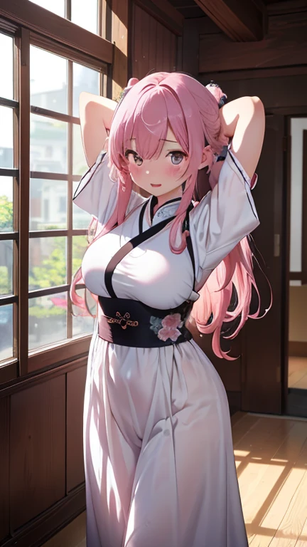 Fox girl,Pink fox tail，详细的脸， (ulzzang-6500:0.725), kpop idol, yae miko, The sleeves are separated, No shoulder strap, (sideboob:1.45), Pink Long Hair, japanses clothes, best quality, (photorealistic:1.2), (hair ornament: 1.35 ), jewelry, a purple eye, 耳Nipple Ring, huge tit,bodystocking, ribbon_trim, White dress, (looking viewer:1.25), Unconventional witches，Long sleeves and thick lips，GameCG，stocklings，（Naked breasts：1.25），full bodyesbian