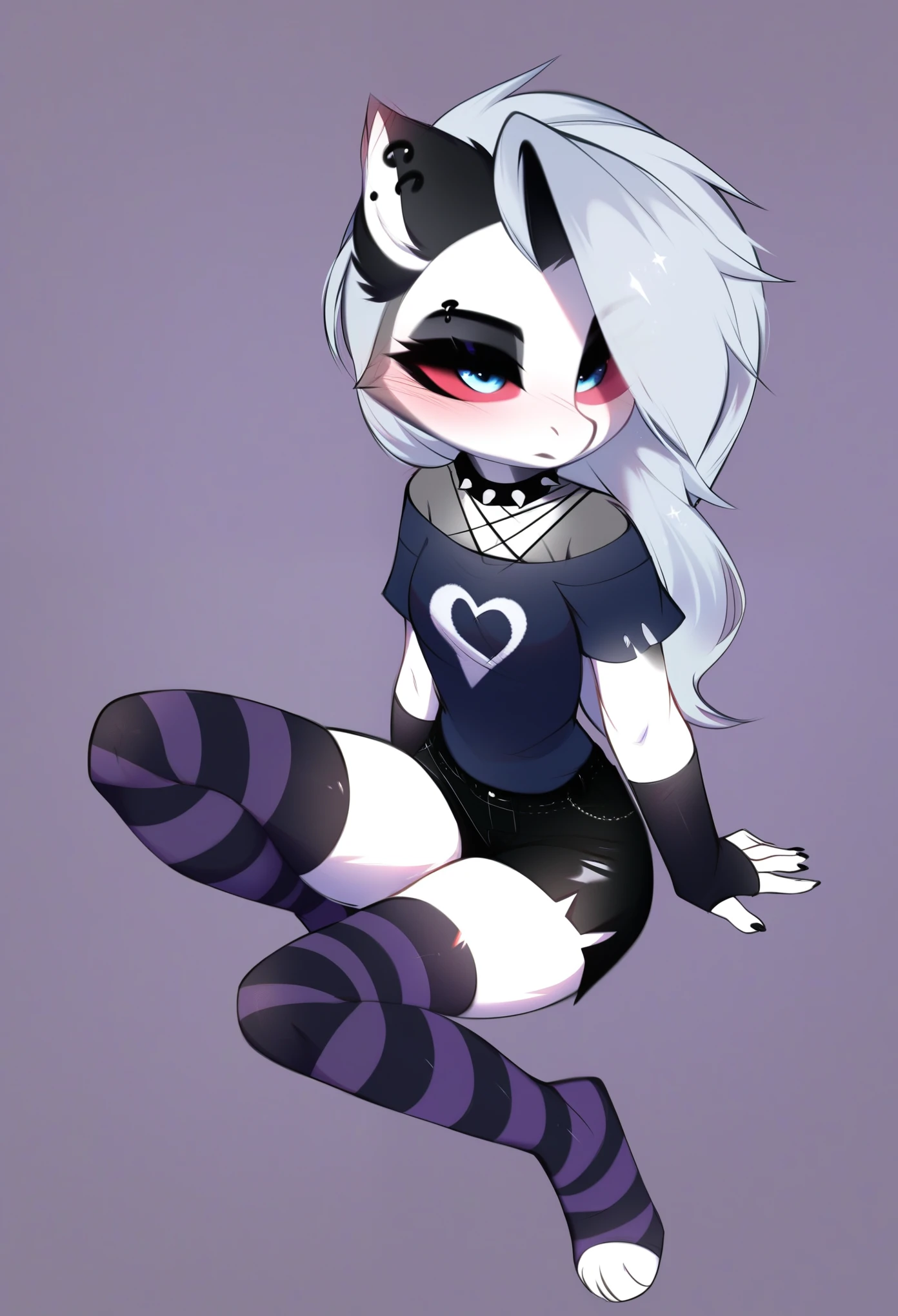 score_9, score_8_up, score_7_up, source_furry, rating_safe, by magnaluna, loona posing seductively in a goth bedroom, anthro, blushing, fullbody, full body