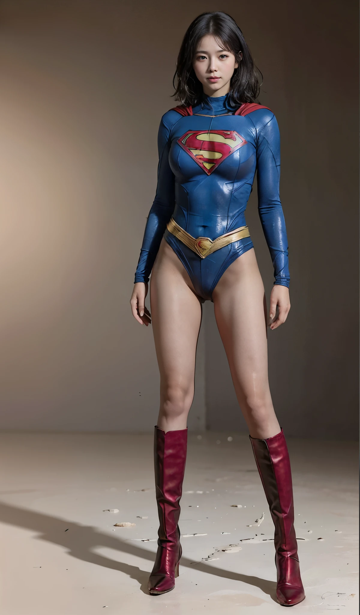 No background、(((Beautiful legs in black tights.)))、(((Legally express the beauty of your smile)))、((((Make the most of your original images)))、(((Supergirl Costume)))、(((Beautiful short bob hair)))、(((suffering)))、(((Please wear black tights....、Wear red boots)))、((Best image quality、8k))、((highest quality、8k、masterpiece:1.3))、(((Preserve background )))、Sharp focus:1.2、Beautiful woman with perfect figure:1.4、Slim Abs:1.2、Wet body:1.5、Highly detailed face and skin texture、8k