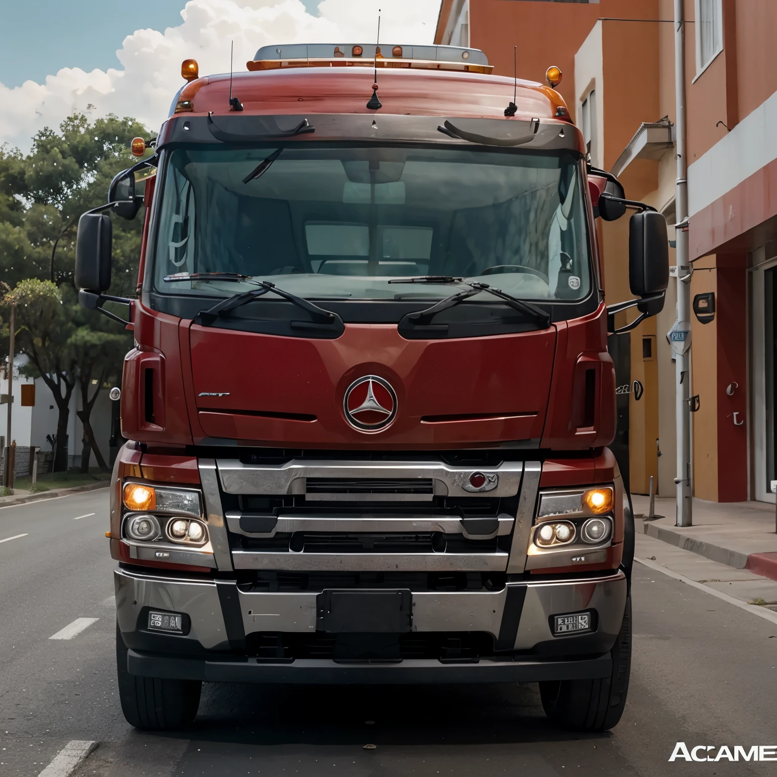 Camioneta roja con accesorios cromados 