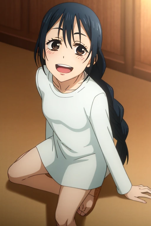 ((highest quality)), ((masterpiece)), (be familiar with), Perfect Face, indoor, Bedroom, Watching the audience,
One woman, Riko Amano,
Open Mouth, Ecstatic expression, blush, smile,
Small breasts, Flat Chest, Young Girl, , , Girl,
Long Hair, Braid,
Leg spread,