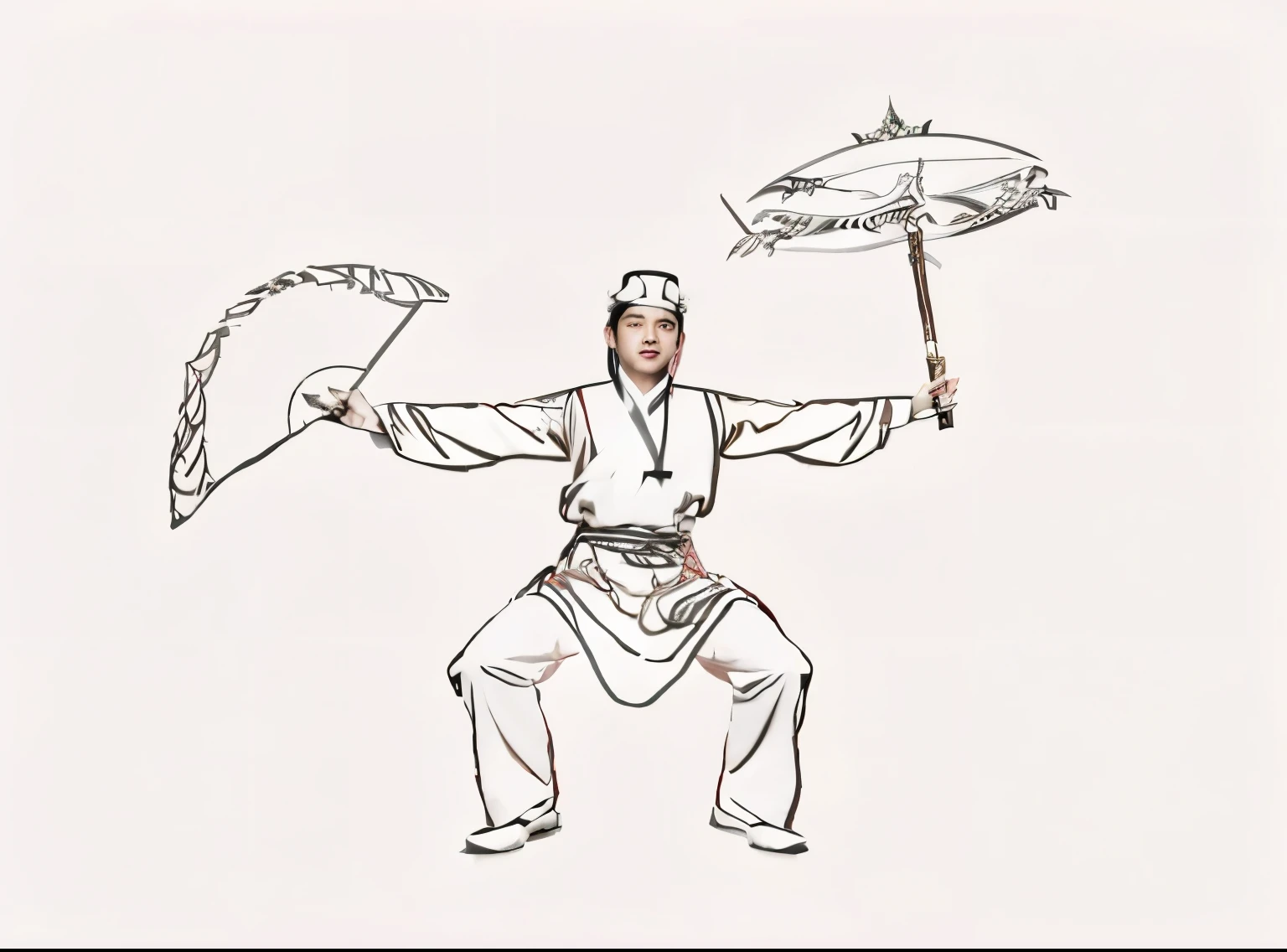 araffe Man holding a fan and a fan, In a red dream world, bian lian, Red Kimono, 灵感From树, From, remilia scarlet From, 灵感From Ju Lian, palace ， boy wearing hanfu, Chinese style, Artistic rendering of Reimu Hakurei, Chinese Fantasy