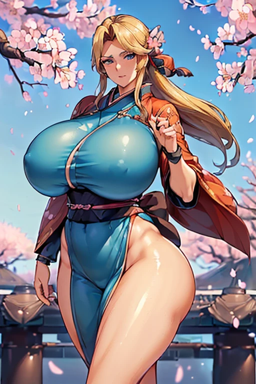 ((woman,(Huge breasts:1.8), even、The lips are also red for comparison.,Huge breastsを強調,Big Ass,Narrow waist,Long legs,Are standing,greenish blue eyes)) 8K(((Japanese Costume,kimono,european style costume,Tight fitting clothes,Clothes that fit tightly to the body,Clothes that show off your body lines))) 8K(((((Anime style face,(Anime style faceの描写しっかり)) 8K(((Clear body lines,Tight-fitting clothing,Clothes that show off your bust,胸のラインがはっきりTight-fitting clothing))) 8K(((Break,Break顔,Handsome,A dashing face,There are cherry blossoms,The wind is blowing))) (1 girl:1.2), alone, Hime Cut,伝統的なJapanese Costume, A soft smile