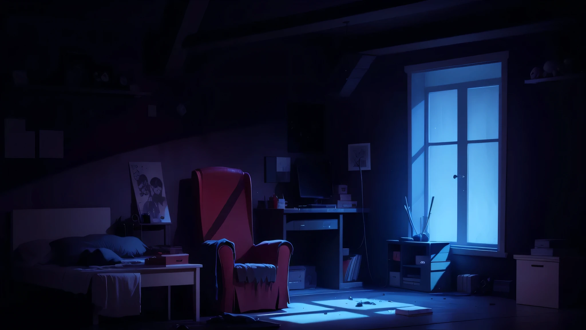 A cartoon dark Room , dark Room , Room , horror Room , black Room