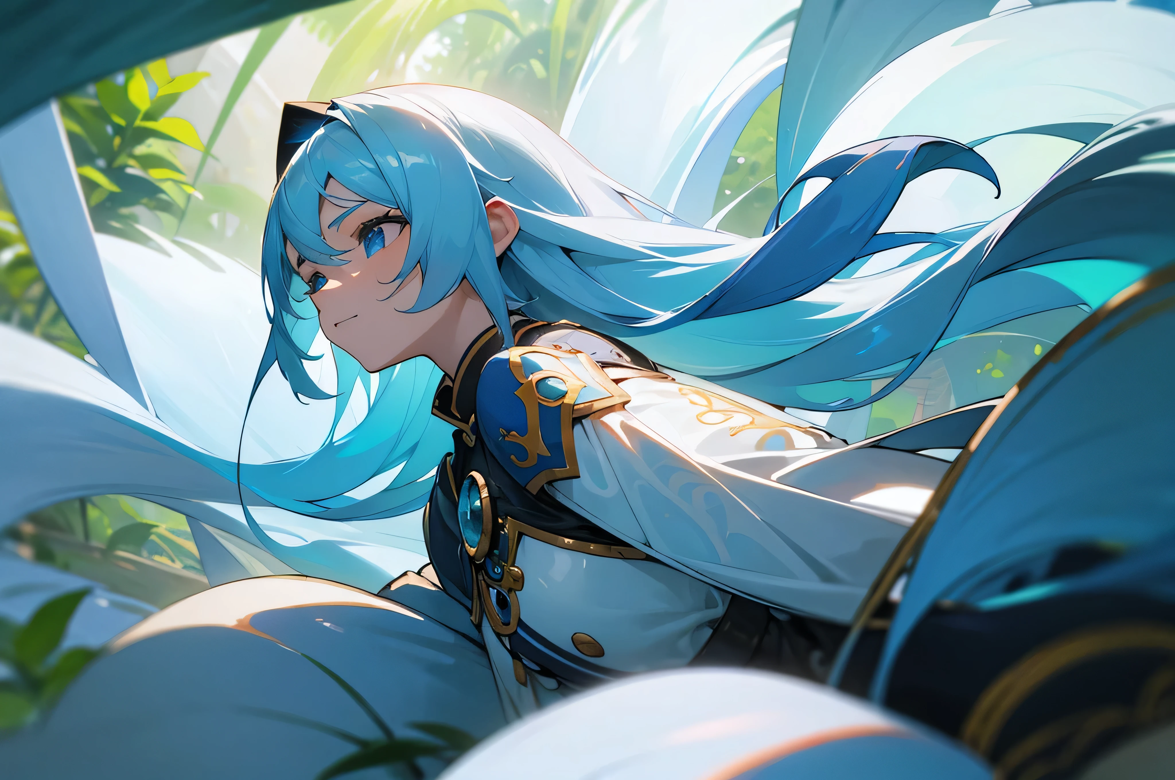(melhor qualidade,high resolution:1.2),linda garota de cabelos azul escuro, azul escuro, azul escuro, SOLTO, CABELO curto COM AS PONTAS CURVADAS, olhos VERDE AZULADO extremamente claros,serious face, mas bonito,delicate features,charme de ,youthful appearance,sexy expression ,fundo do jardim,Lush vegetation,borboletas flutuantes,flores coloridas,felicidade e alegria,cores vivas,soft lighting