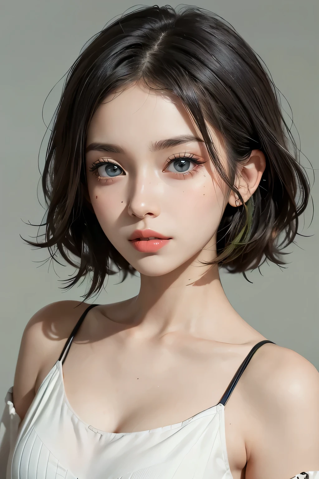  Destaque para olhos com cores diferentes Garota rara com ((Um olho com cores diferentes do outro)) freckles on the face short black hair sweet look young 21 years old left eyes are blue right eyes are green 