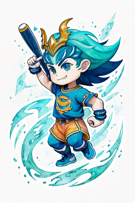 A picture of a mascot character for a softball team A painting of Triton, the god of the sea、thunder、looks strong、High-definition watercolor 8K、High-definition watercolor 8K、Octane、fine、Real、8K、Xin Haicheng (Streamlined Design、Clear lines、high definition、highest quality、Very detailed、masterpiece