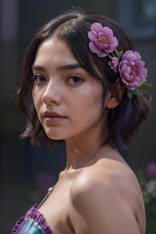 many pink and violet peony flowers, fundo azul, Altamente detalhado, hiper-realista, 3d, octane rendering, cores brilhantes, pintura digital, trend in artstation, sharp focus,