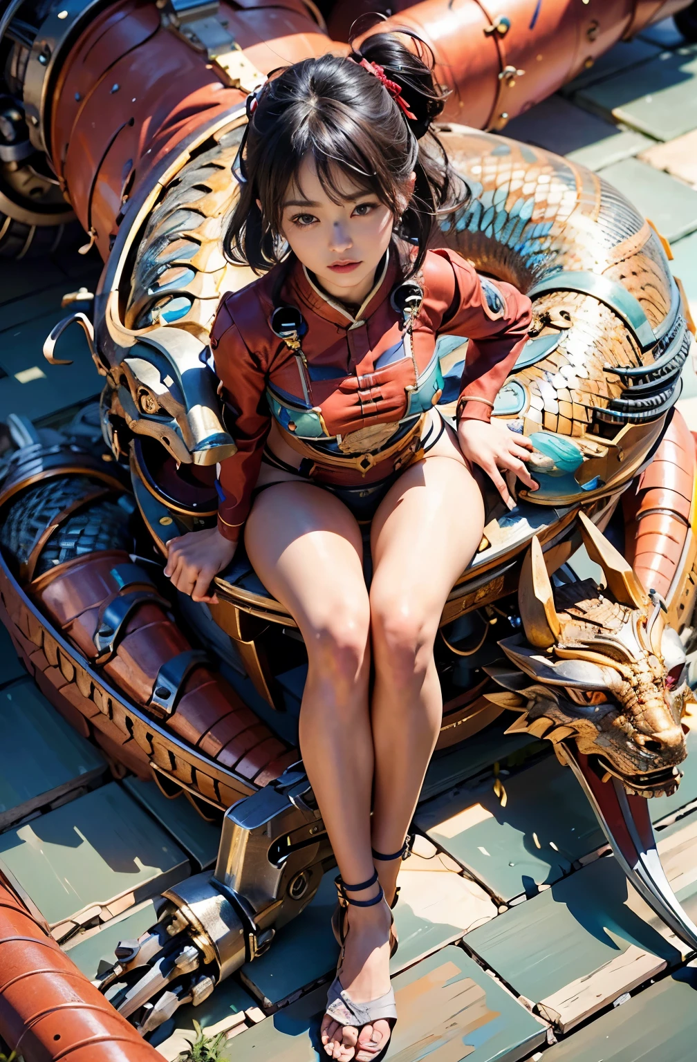 (masterpiece, highest quality:1.2), (8K Ultra HD, 16k, 32k, Ultra-high resolution), (Realistic:1.37), (RAW Photos), Ultimately realistic, Ultimately realistic details, Ultimately realistic texture, Ultimate in exquisite detail, Ultimately realistic lighting, Ultimately realistic shadow, Japanese Girls, Extremely cute face, Ultimate RAW Skin, Ultimately realistic eyes, (mechanical:1.4),  (armor), whole body, Wide Shot