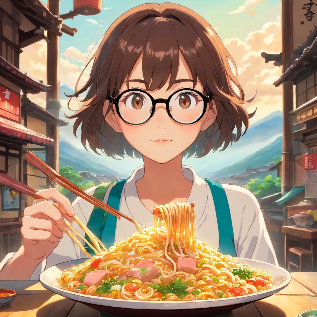 ramen fried rice woman Glasses